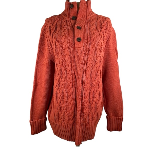 Banana Republic Sweaters - Banana Republic Orange Cable Knit High Neck Button Collar Sweater Size Large